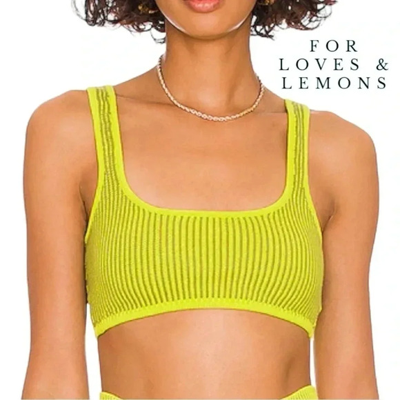 1789. REVOLVE X FOR LOVES & LEMONS GEMMA BRALETTE SIZE XSMALL KNITTED LIME GREEN - Picture 1 of 8
